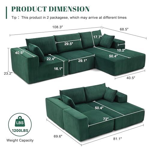 108” Beige Modular Sectional Sofa with Left Facing Chaise S1385