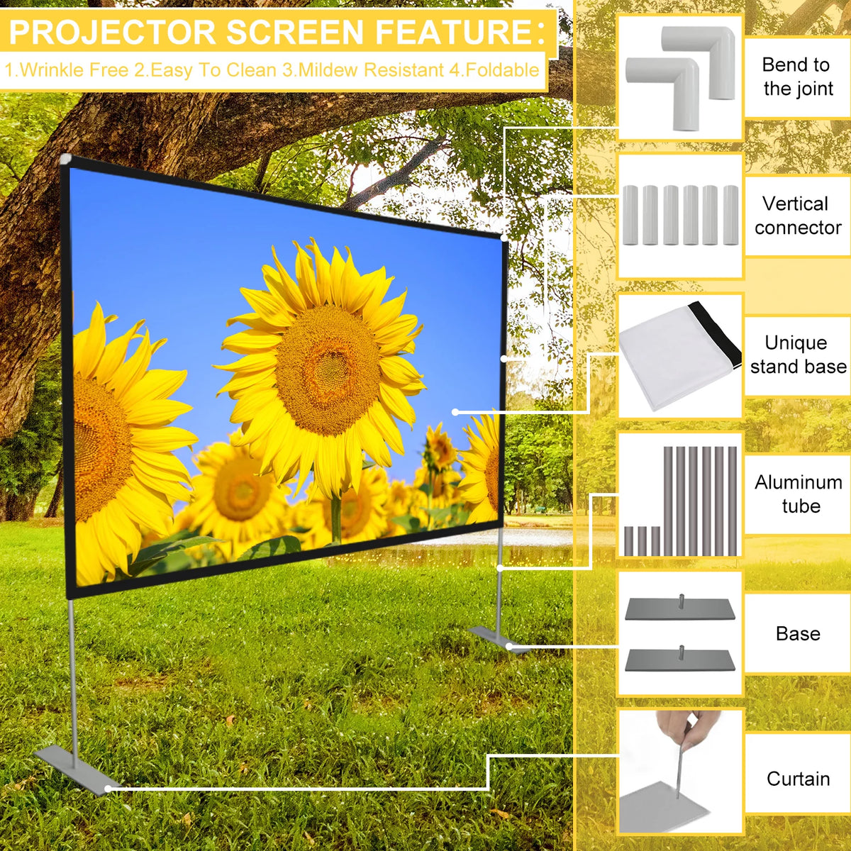 100 inch 16:9 Foldable Outdoor Projector Screen with Carry Bag L717674