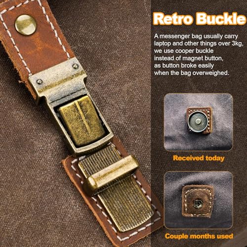 15.6 Inch Waterproof Waxed Canvas Leather Laptop Messenger Bag O438