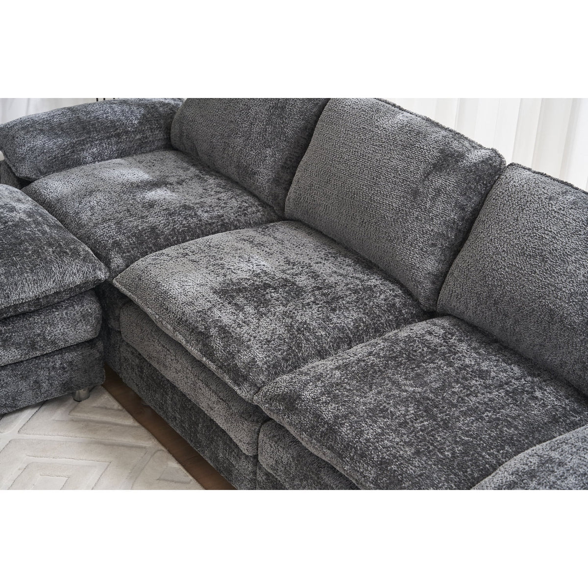 101" Dark Grey Polyester Sectional Sofa with Ottoman W280