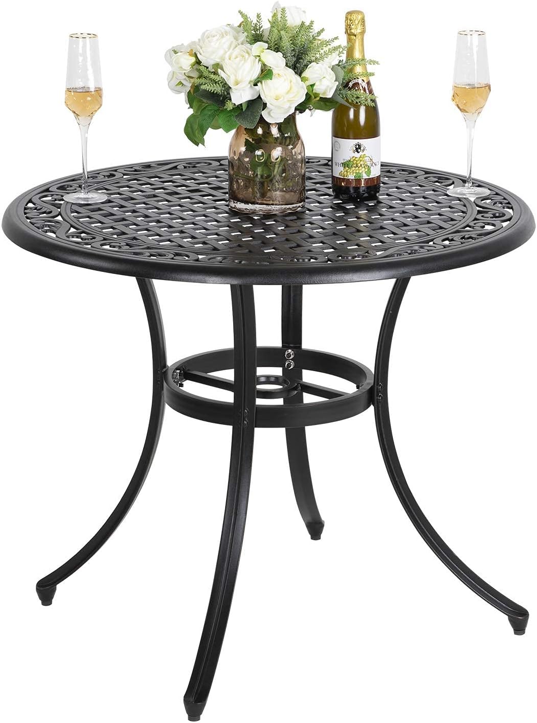 36 Inch Cast Aluminum Round Patio Table with Umbrella Hole K54868