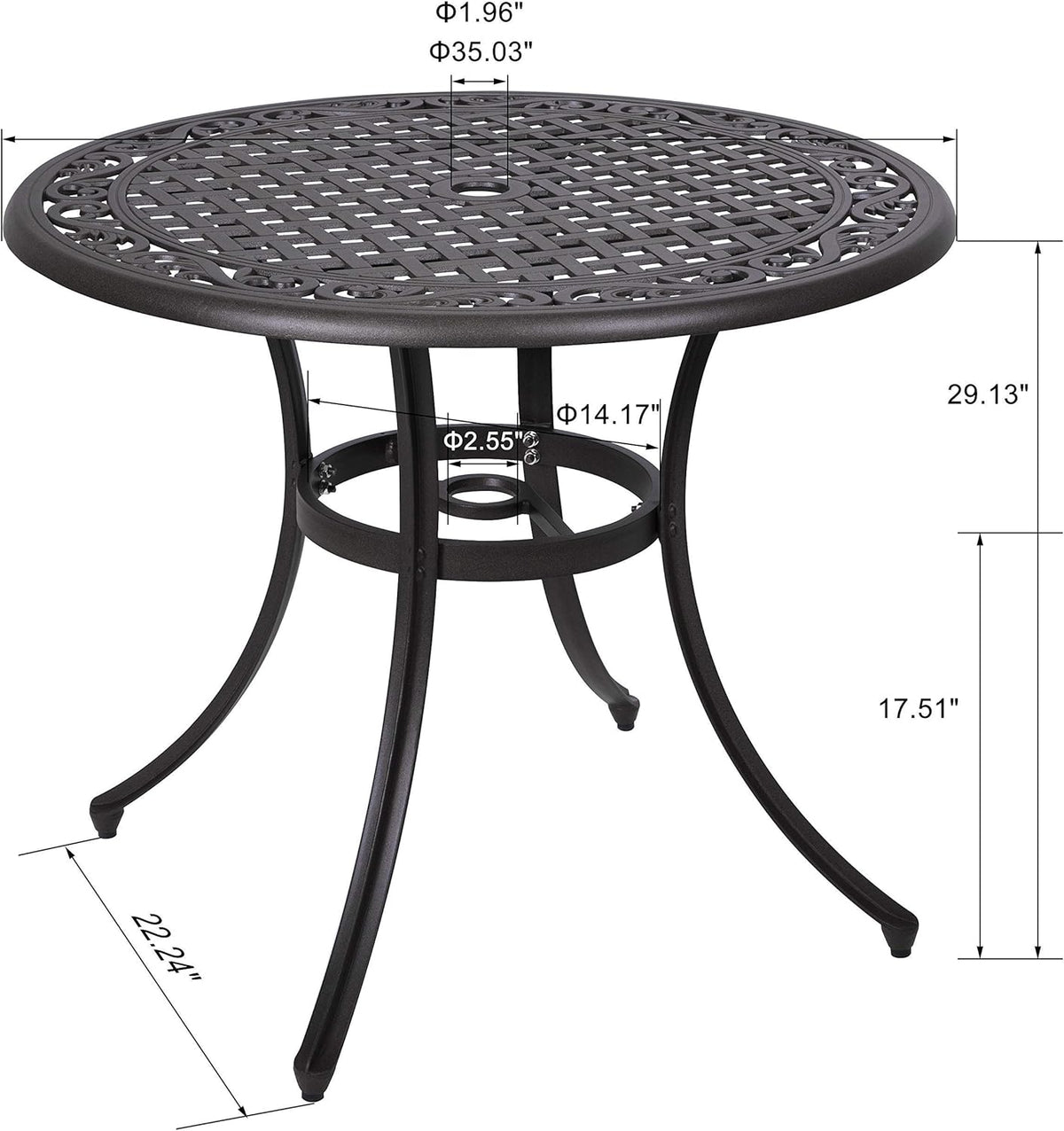 36 Inch Cast Aluminum Round Patio Table with Umbrella Hole K54868