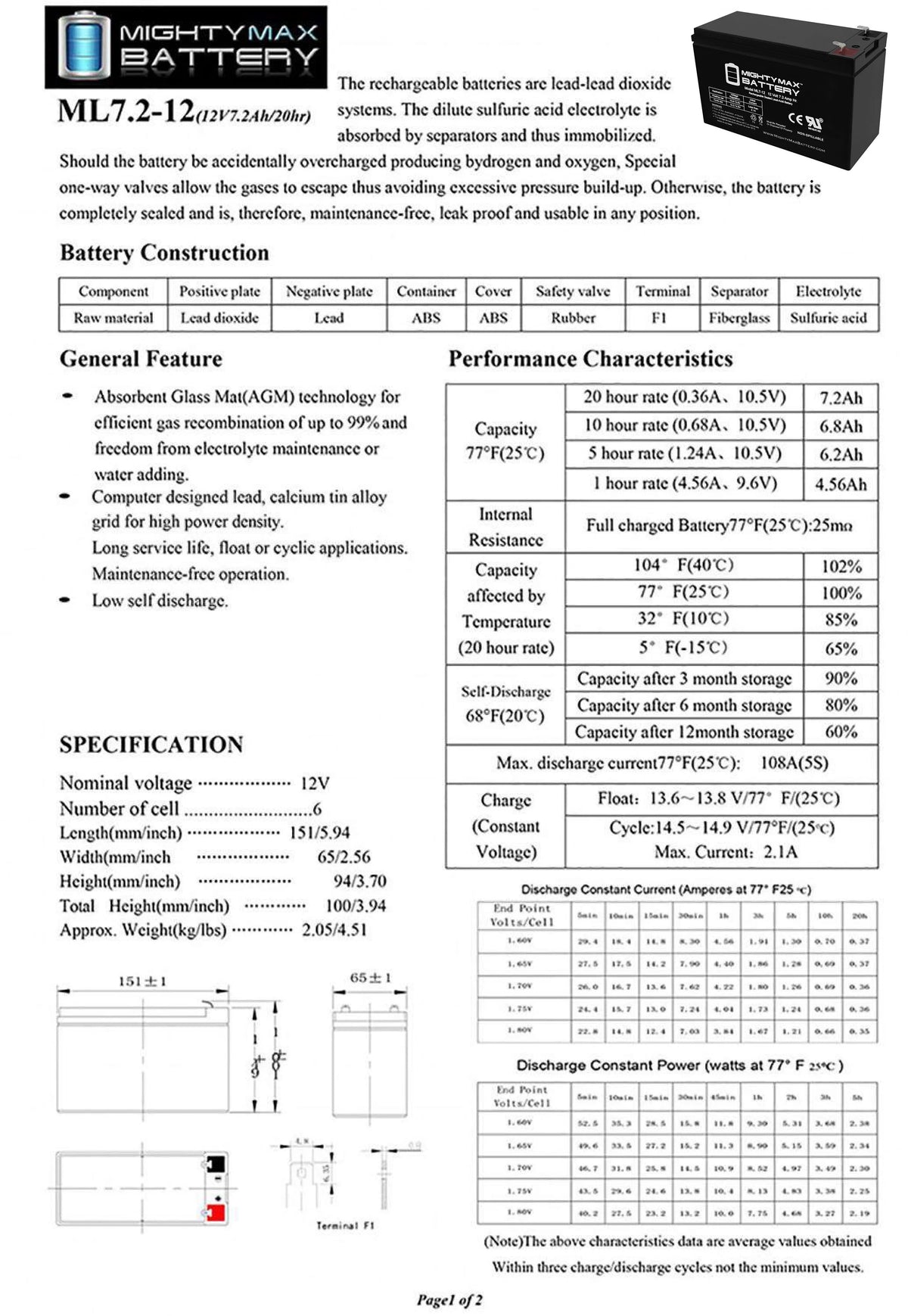 12V 7AH SLA Battery K4883