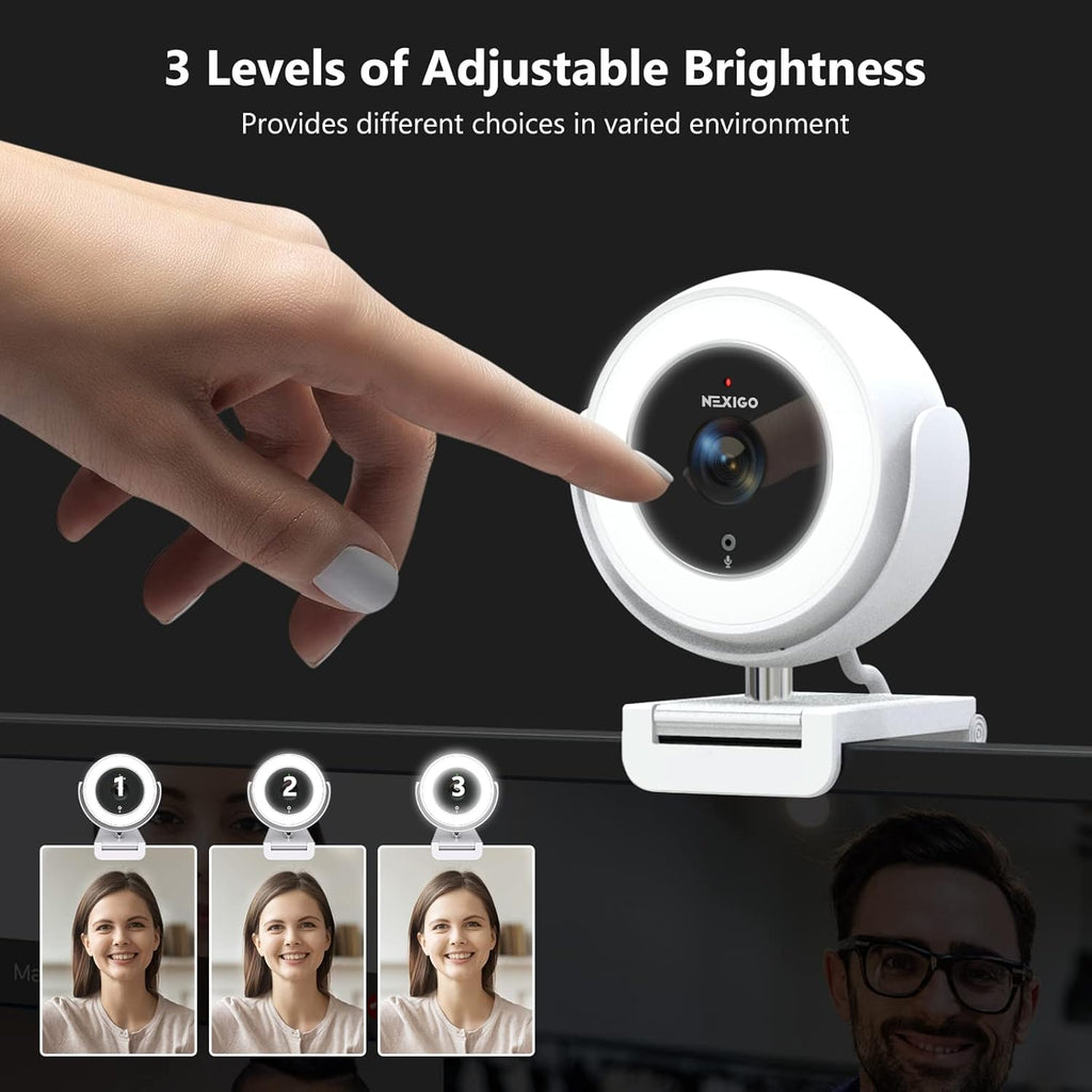 1080P Zoomable Webcam with Remote Control, Privacy Cover, White F1827