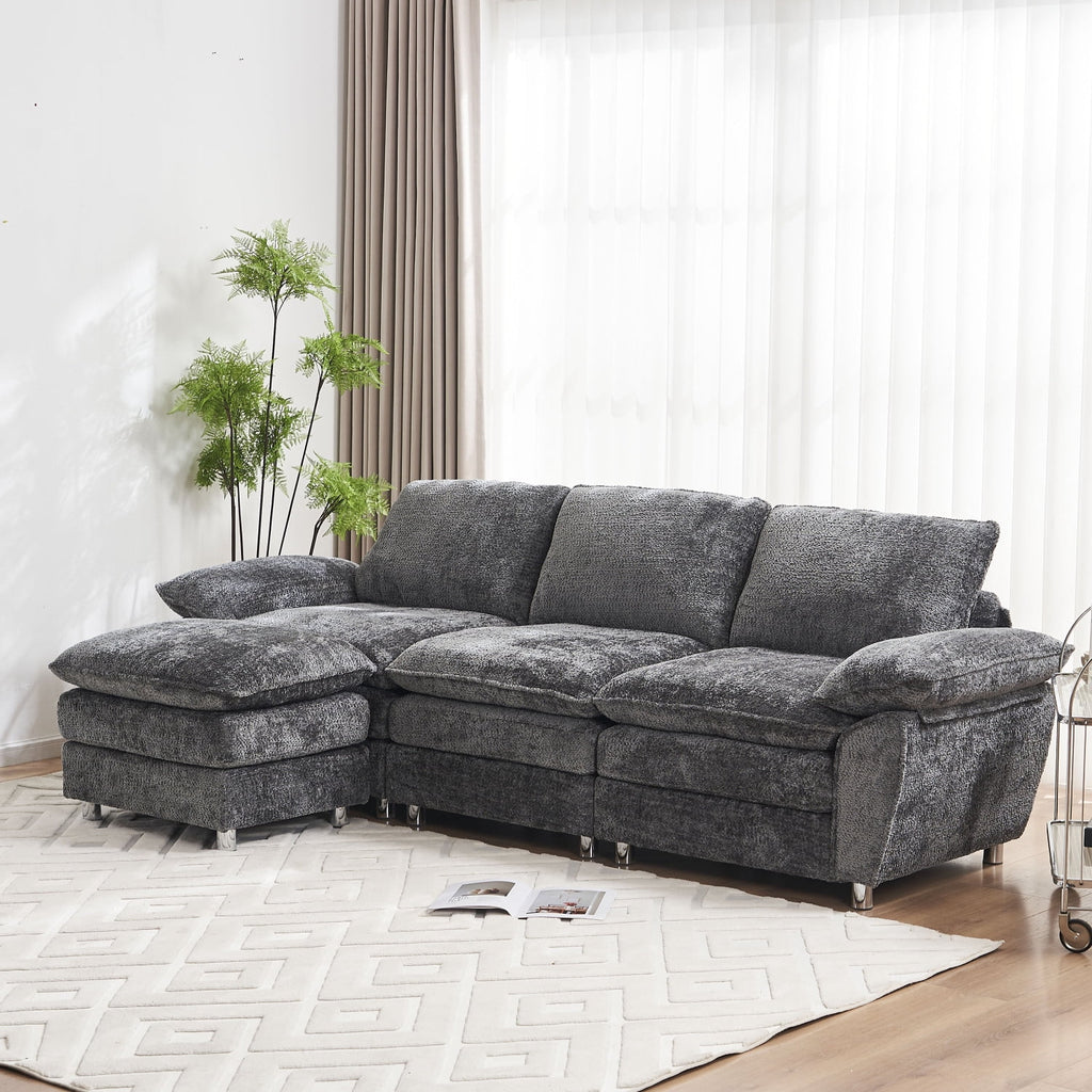 101" Dark Grey Polyester Sectional Sofa with Ottoman W280