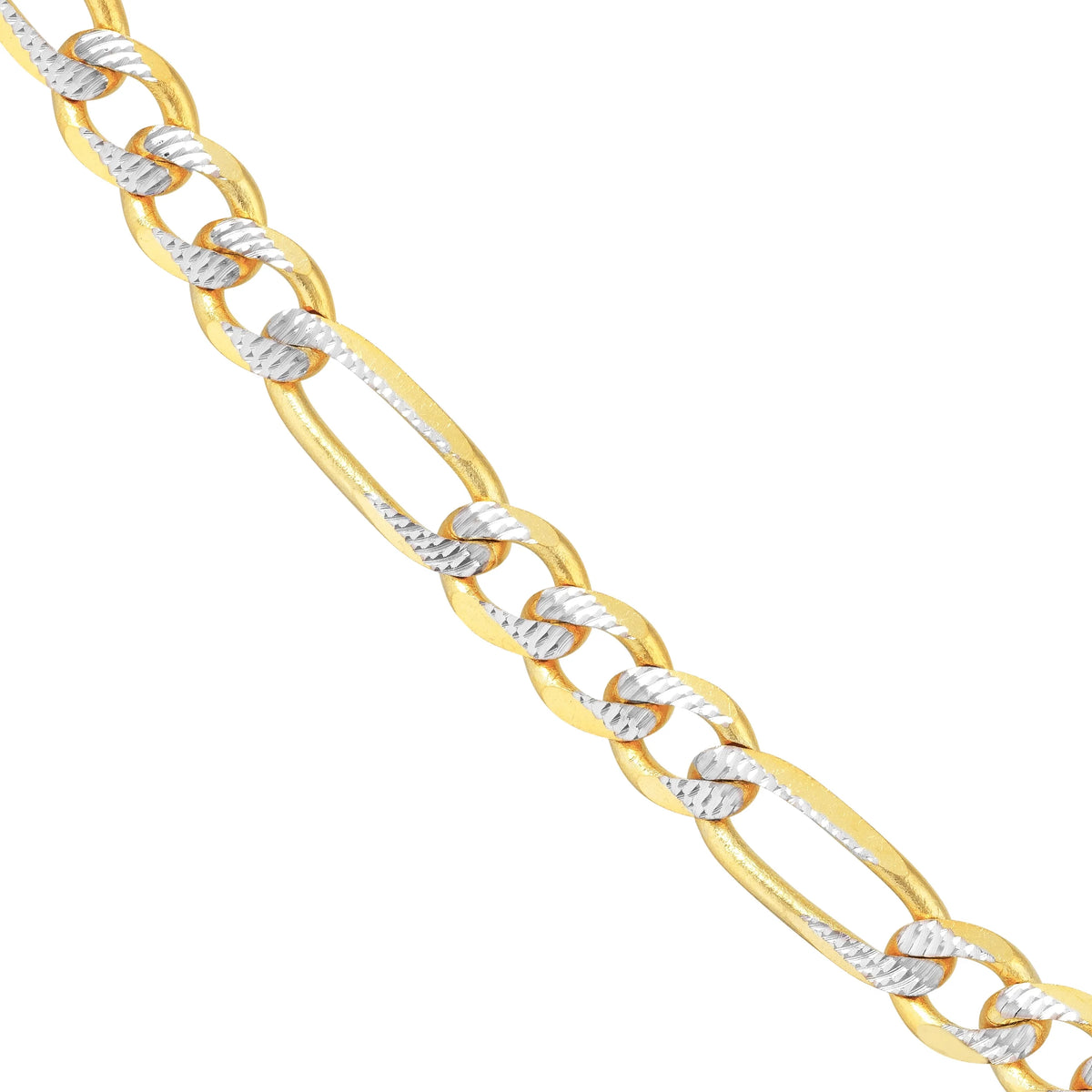 14K Two-Tone Gold 30" Pave Figaro Chain Necklace C46014