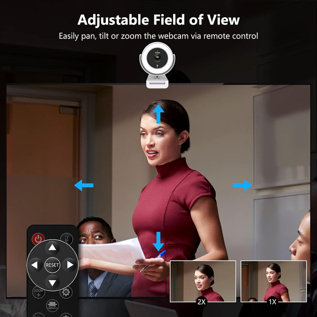 1080P Zoomable Webcam with Remote Control, Privacy Cover, White F1827