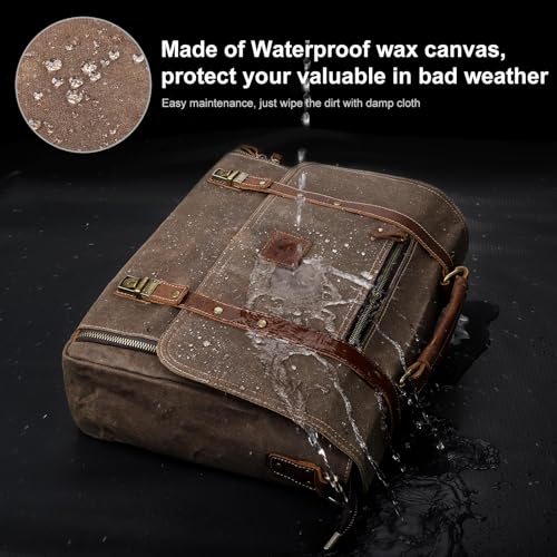 15.6 Inch Waterproof Waxed Canvas Leather Laptop Messenger Bag O438
