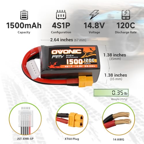 14.8V 120C 1500mAh 4S Lipo Battery with XT60 Plug 2 Pack R7568