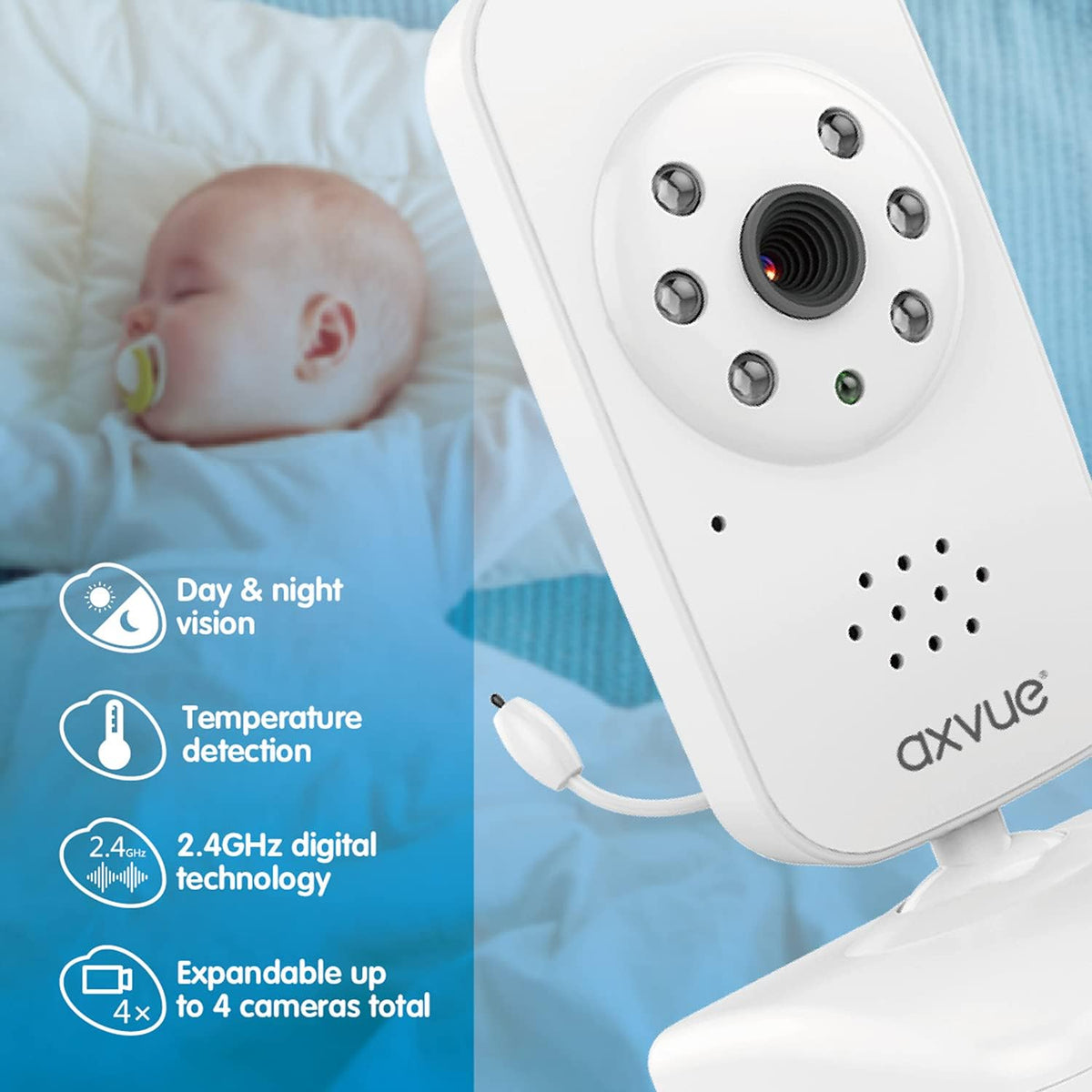 Video Baby Monitor with 2 Cameras, Large Vertical Screen, 1000ft Range, Auto Night Vision, Temperature Alert Q321