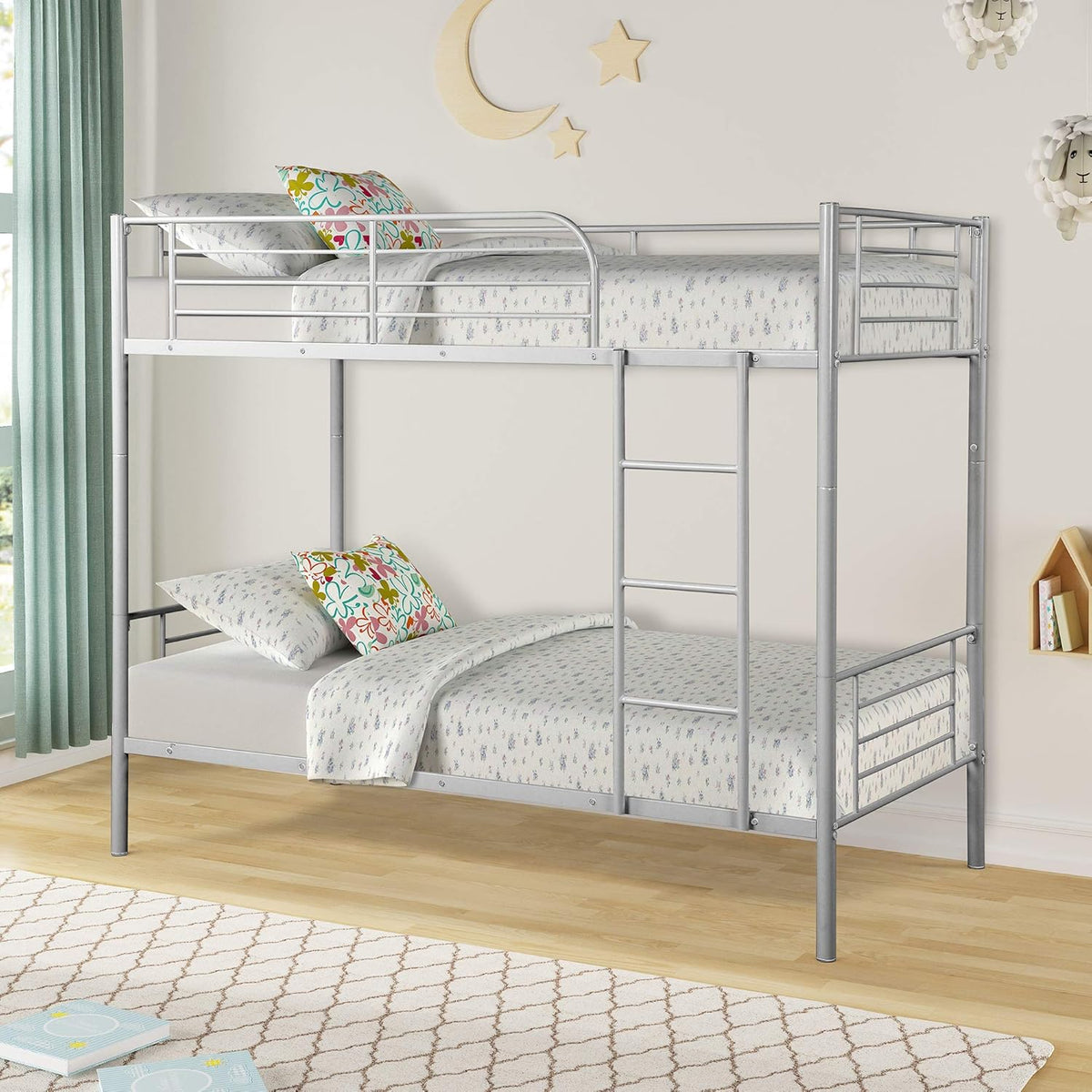 Black Twin-Over-Twin Metal Bunk Bed with Trundle O12150