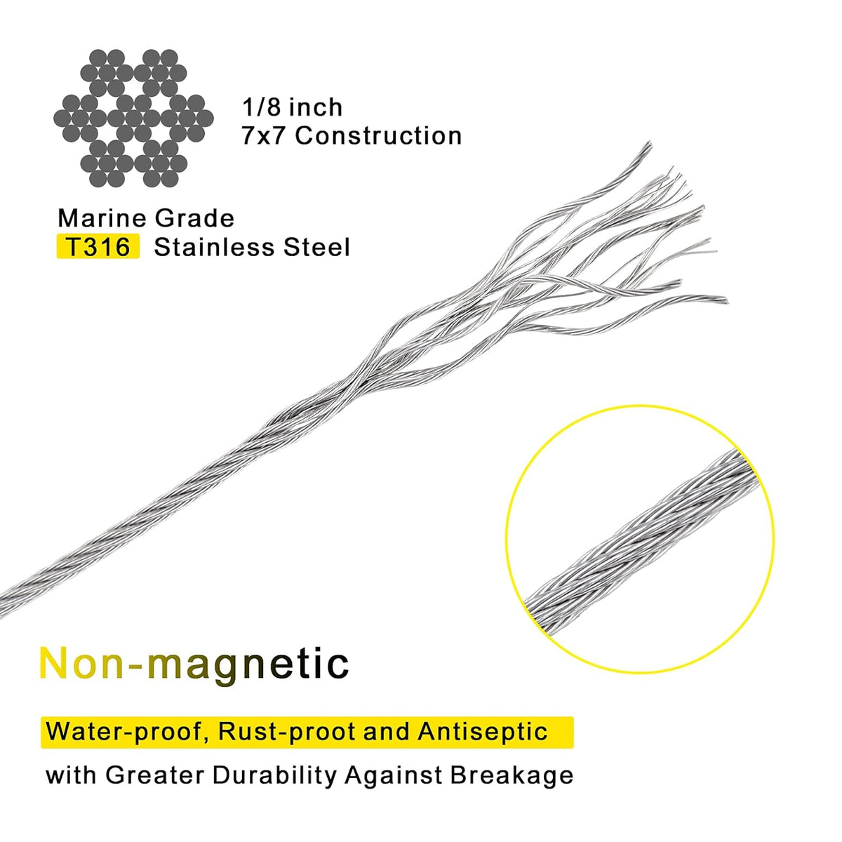 1/8 T316 Stainless Steel Cable with Cutter W691