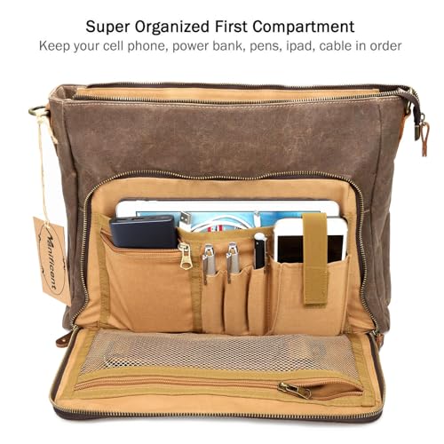 15.6 Inch Waterproof Waxed Canvas Leather Laptop Messenger Bag O438