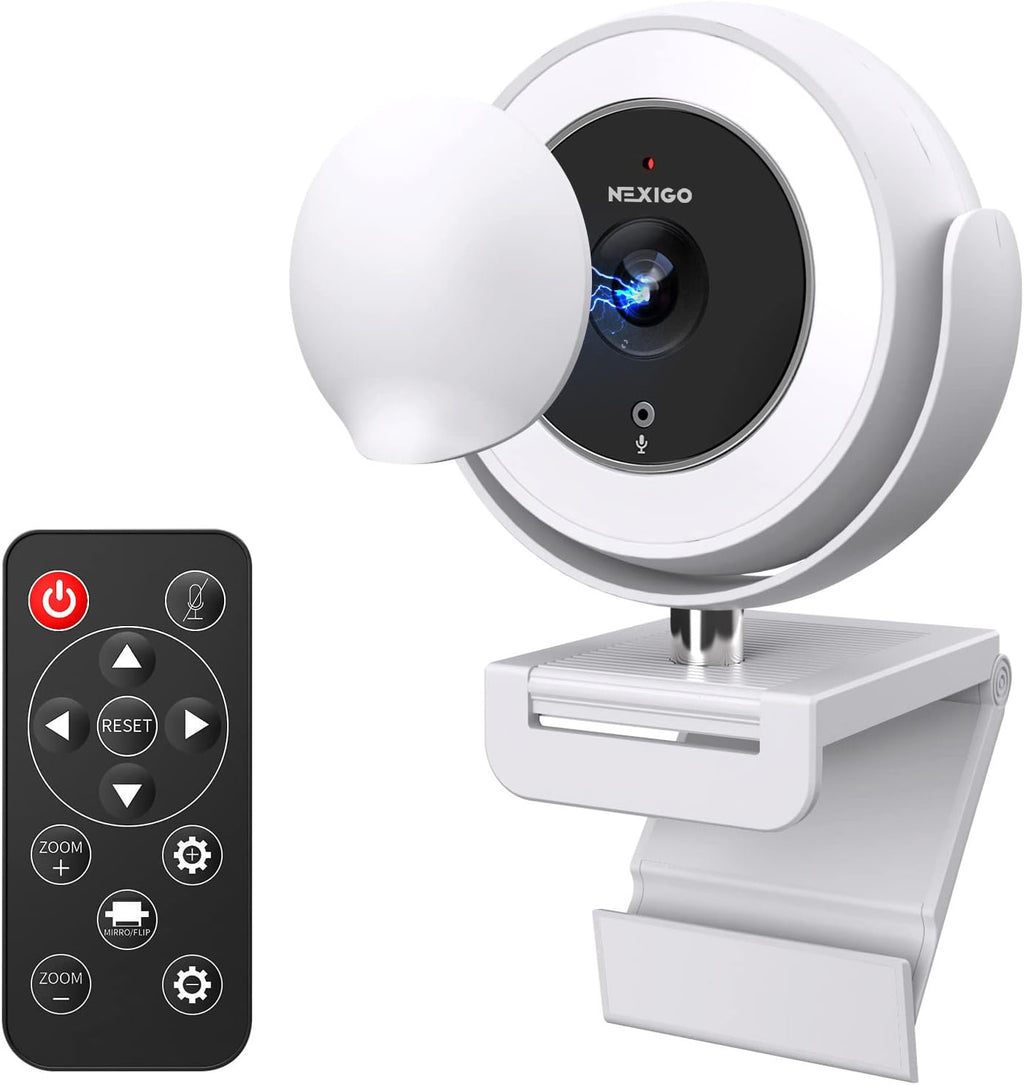 1080P Zoomable Webcam with Remote Control, Privacy Cover, White F1827