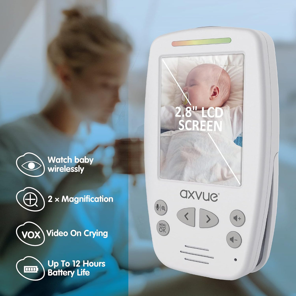 Video Baby Monitor with 2 Cameras, Large Vertical Screen, 1000ft Range, Auto Night Vision, Temperature Alert Q321