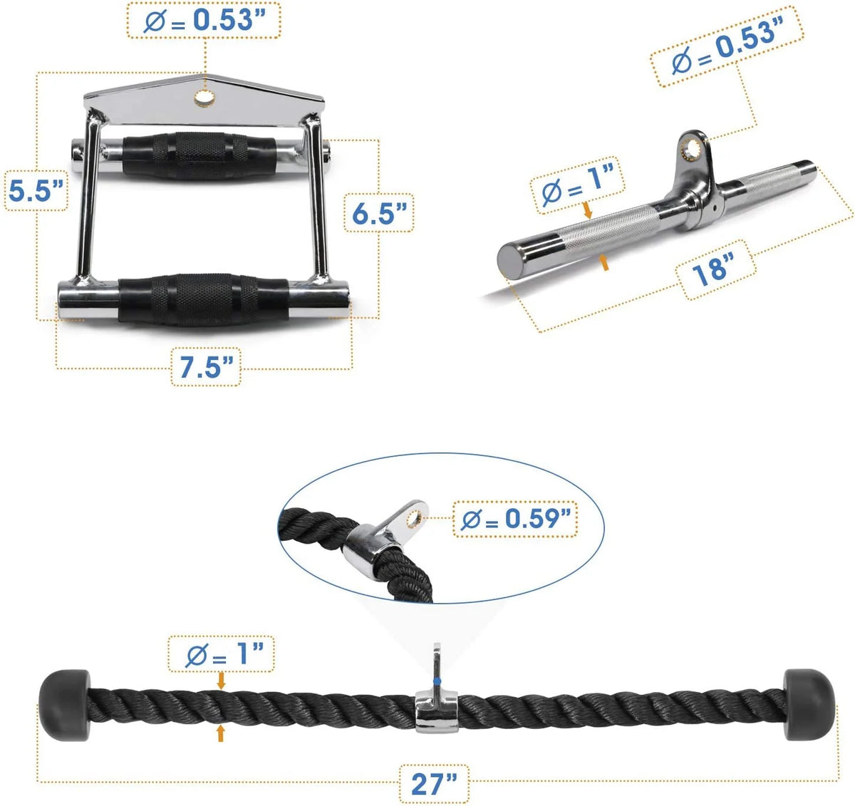 Double D Handle Tricep Rope V-shaped Bar Cable Attachment Combo T218037