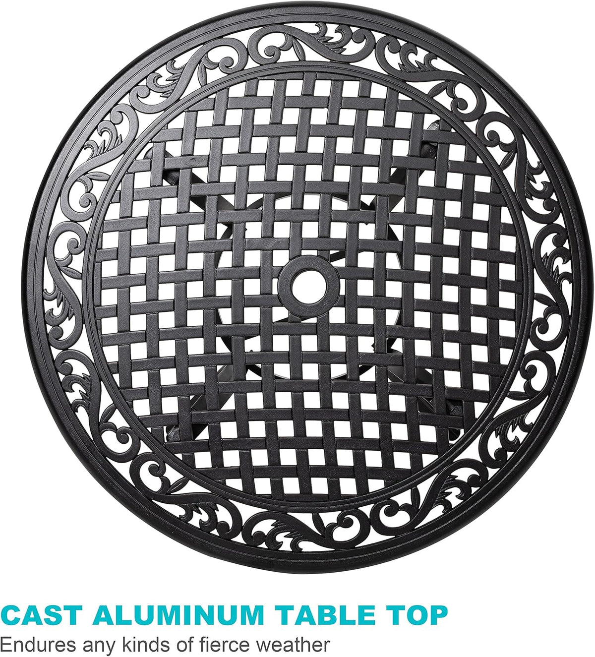 36 Inch Cast Aluminum Round Patio Table with Umbrella Hole K54868