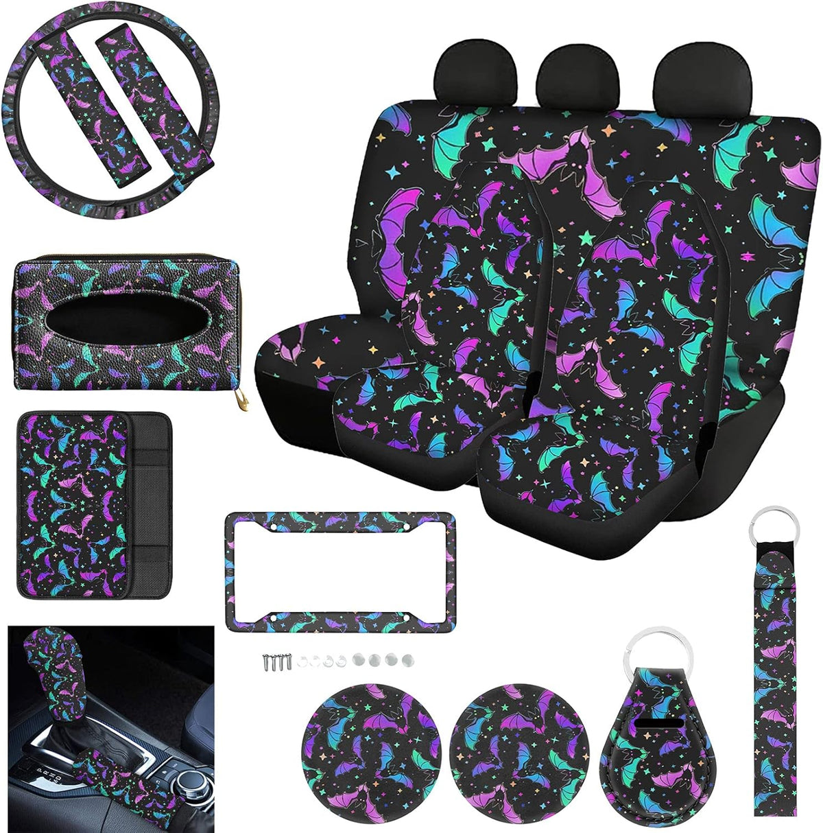 16 PCS Purple Car Seat Covers Full Set Z3470