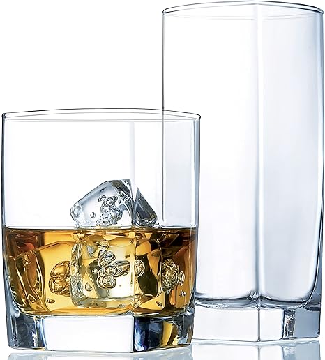 Set of 16 Drinking Glasses 8 Highball & 8 Old Fashioned Y8889