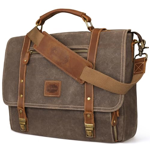 15.6 Inch Waterproof Waxed Canvas Leather Laptop Messenger Bag O438