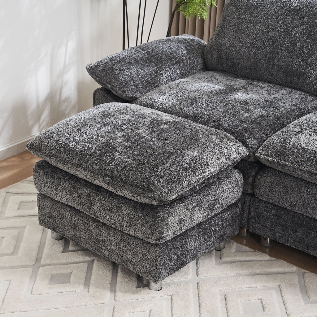 101" Dark Grey Polyester Sectional Sofa with Ottoman W280