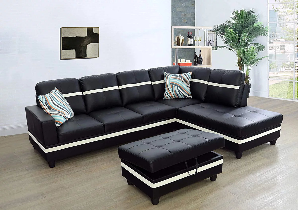 103.5'' Leather Sleeper Sectional with Storage Ottoman O893561