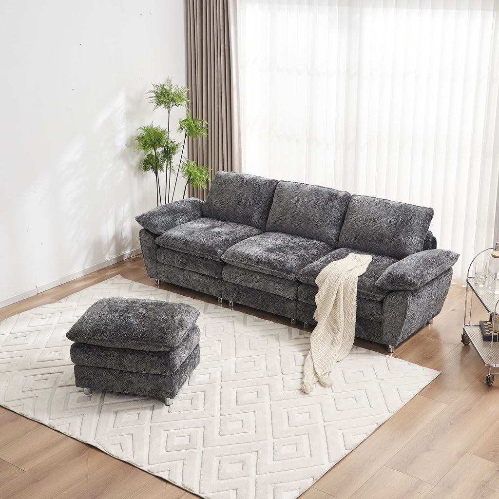 101" Dark Grey Polyester Sectional Sofa with Ottoman W280