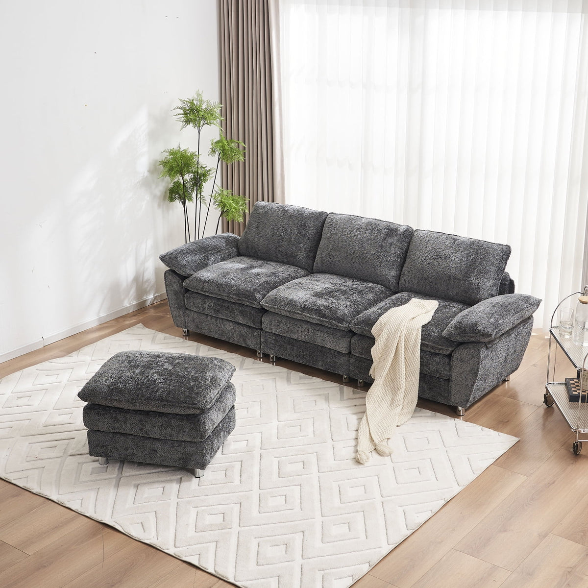 101" Dark Grey Polyester Sectional Sofa with Ottoman W280