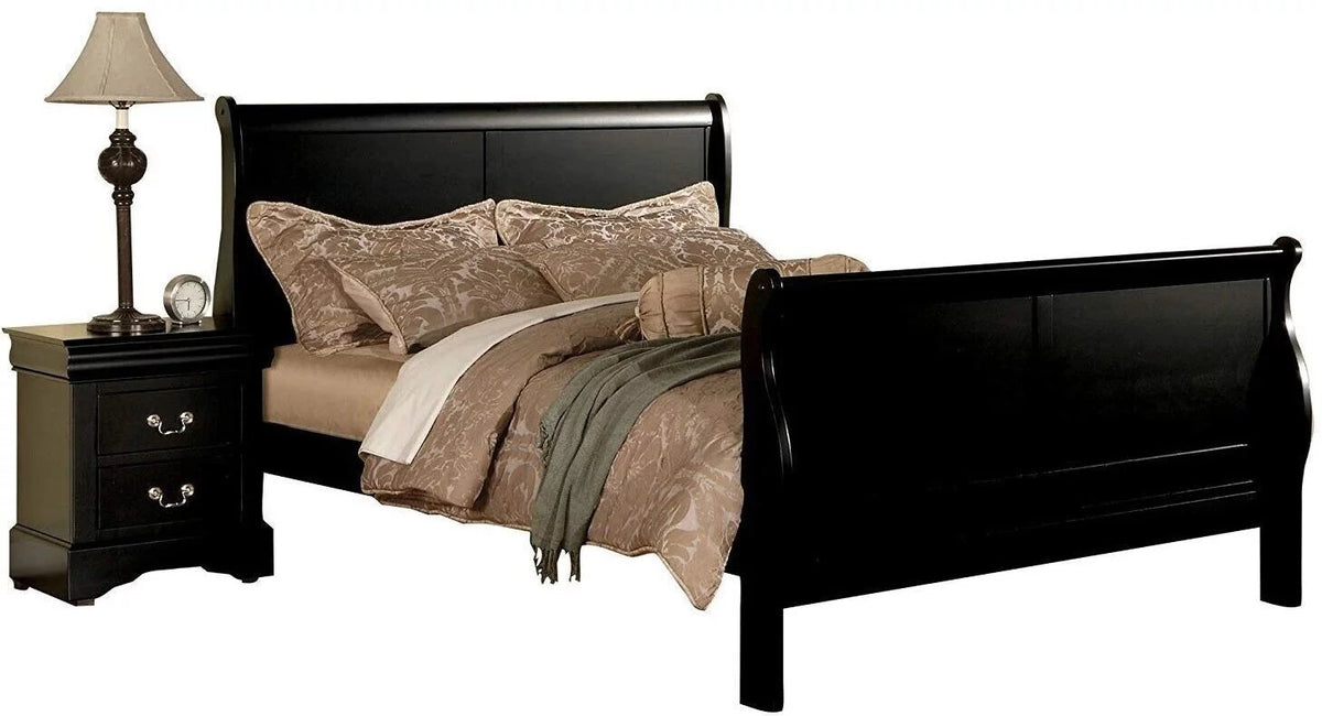 3pc Traditional Panel Bed with 2 Nightstands Black Finish J643