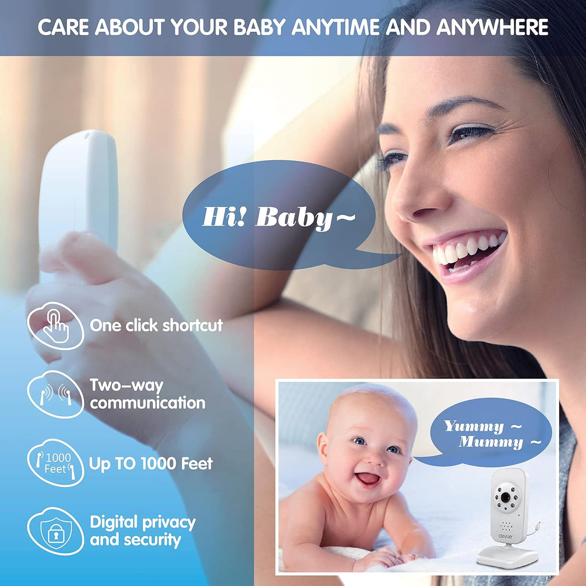 Video Baby Monitor with 2 Cameras, Large Vertical Screen, 1000ft Range, Auto Night Vision, Temperature Alert Q321