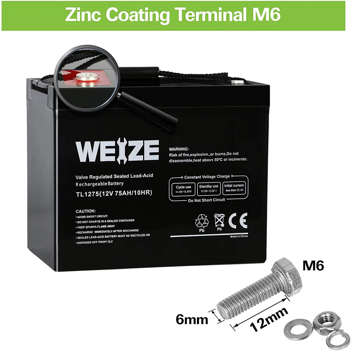 12V 75AH Sealed Lead Acid Rechargeable Deep Cycle SLA AGM Battery Z52816