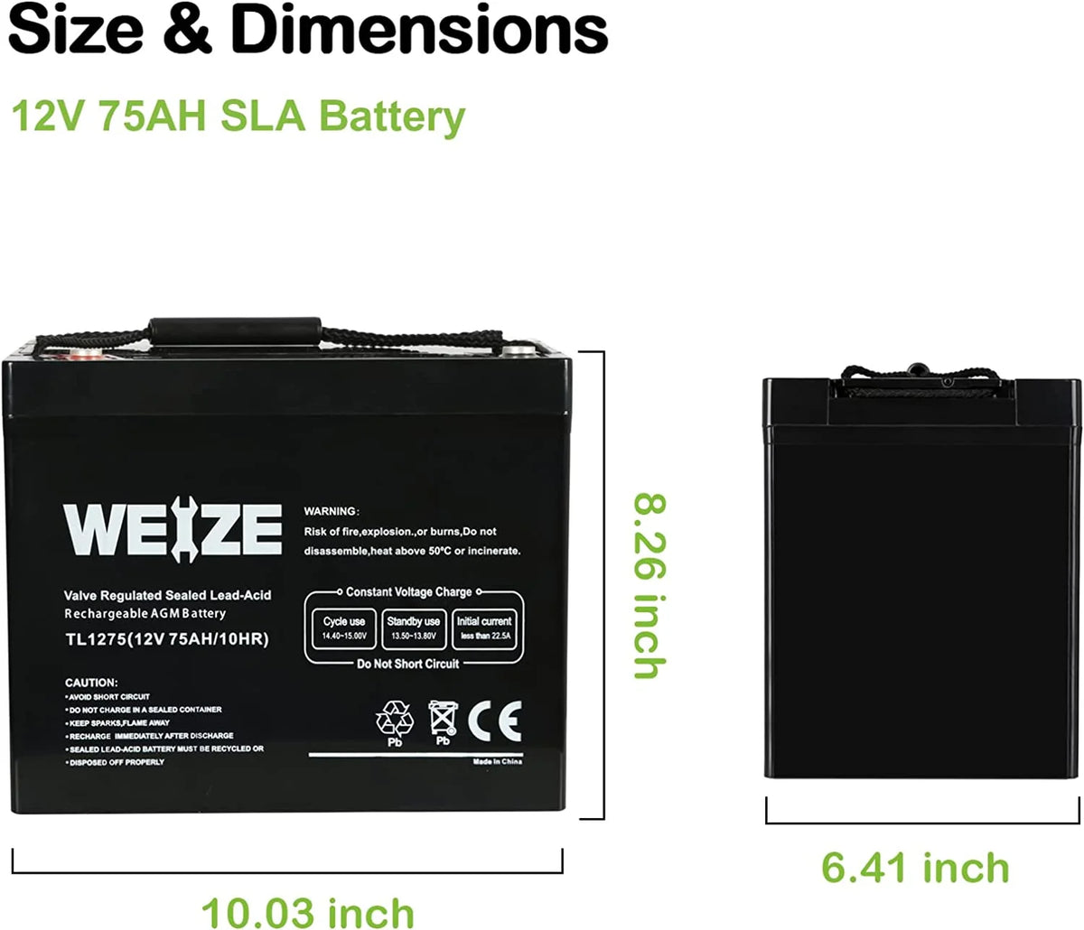 12V 75AH Sealed Lead Acid Rechargeable Deep Cycle SLA AGM Battery Z52816
