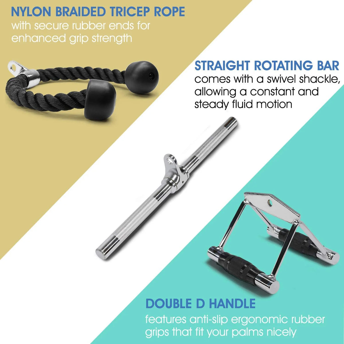 Double D Handle Tricep Rope V-shaped Bar Cable Attachment Combo T218037